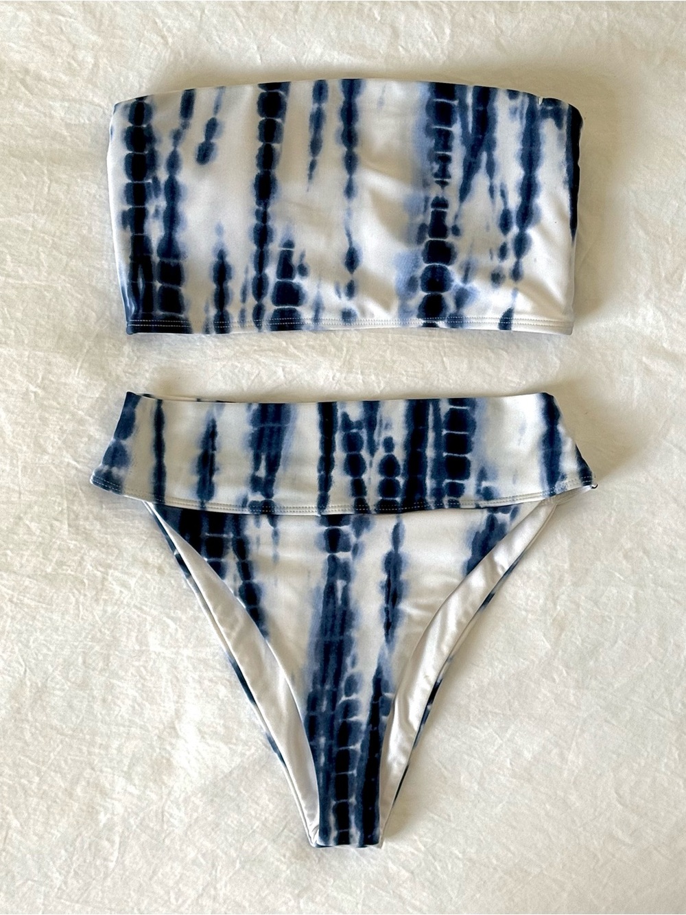 forever 21 white and blue tie-dye bikini set